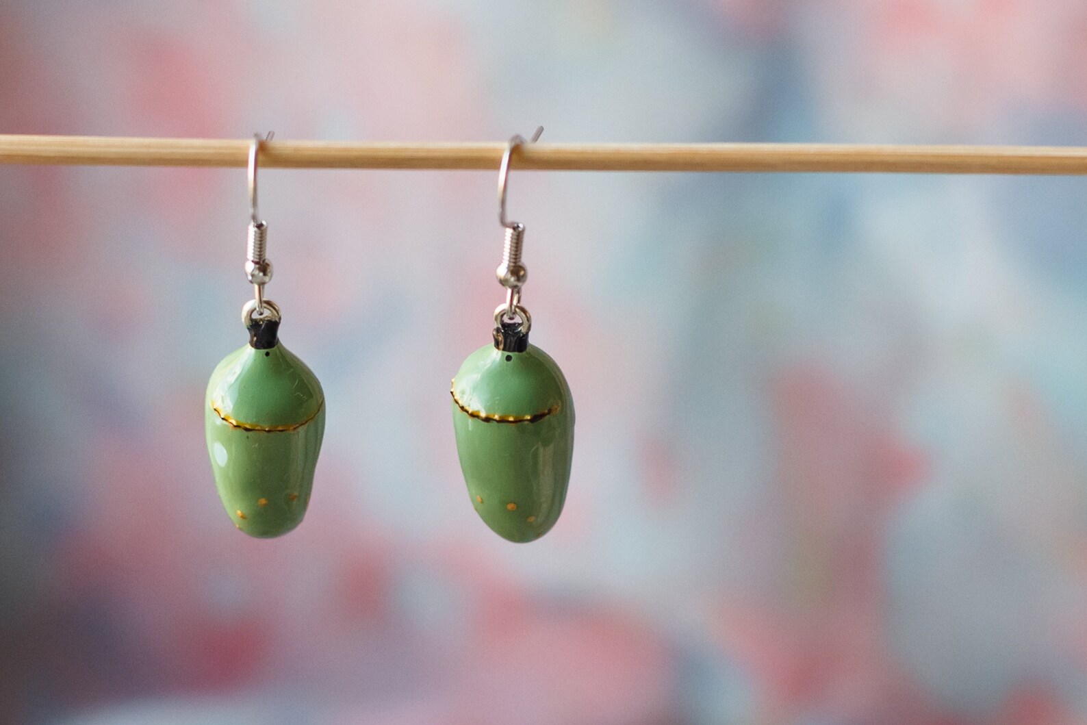 Monarch Chrysalis Earrings With Hand Painted Detail Etsy