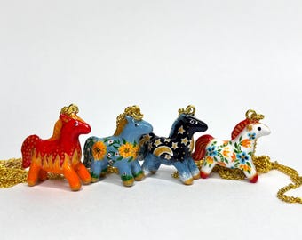 Handmade Tiny Polymer Clay Horse Necklace: Cottagecore Animal Jewelry