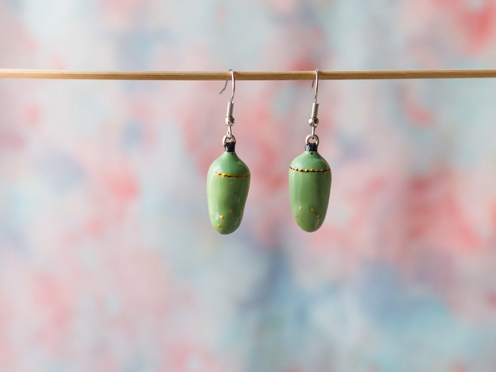 Monarch Chrysalis Earrings With Hand Painted Detail Etsy