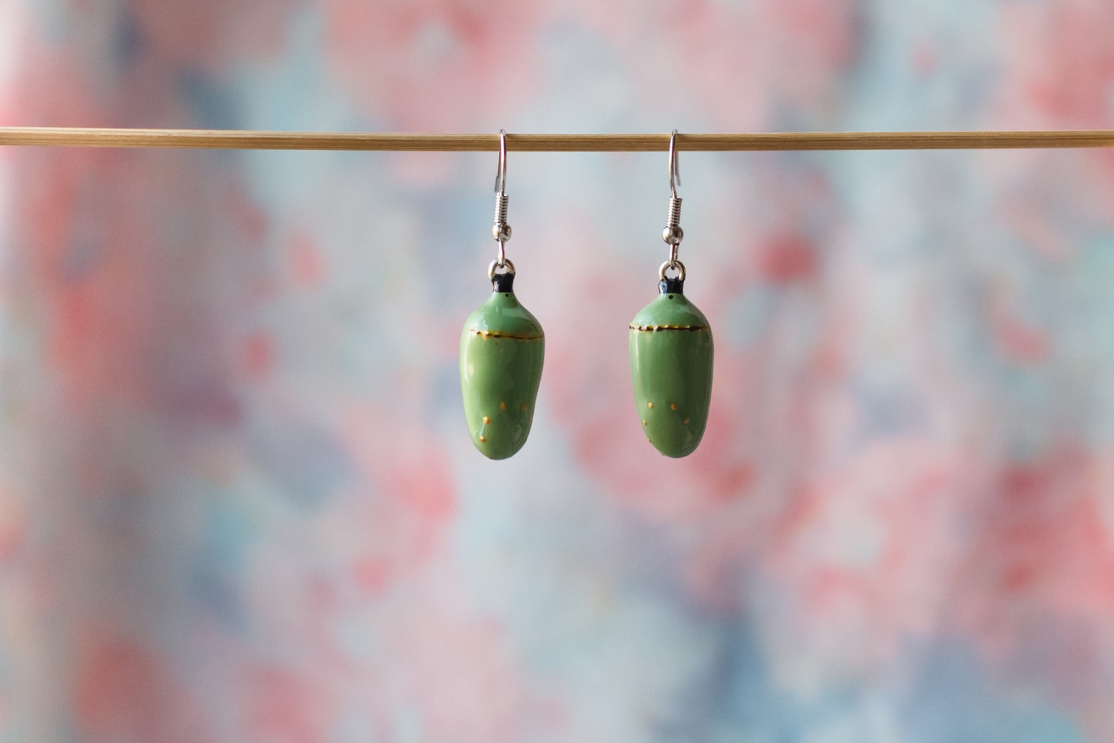 Monarch Chrysalis Earrings With Hand Painted Detail Etsy