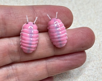 Handmade Cherry Blossom Isopod Stud Earrings, Cottagecore Jewelry