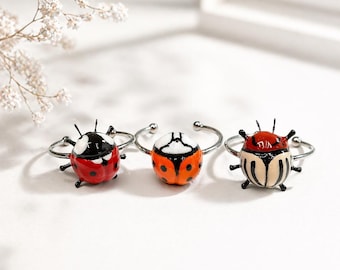 Handmade lady bug ring, insect jewellery
