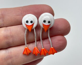 Handmade Funny Duck Earrings, Bird Lover Gift