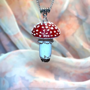 Red mushroom, Amanita  pendant, hand painting cottagecore necklace