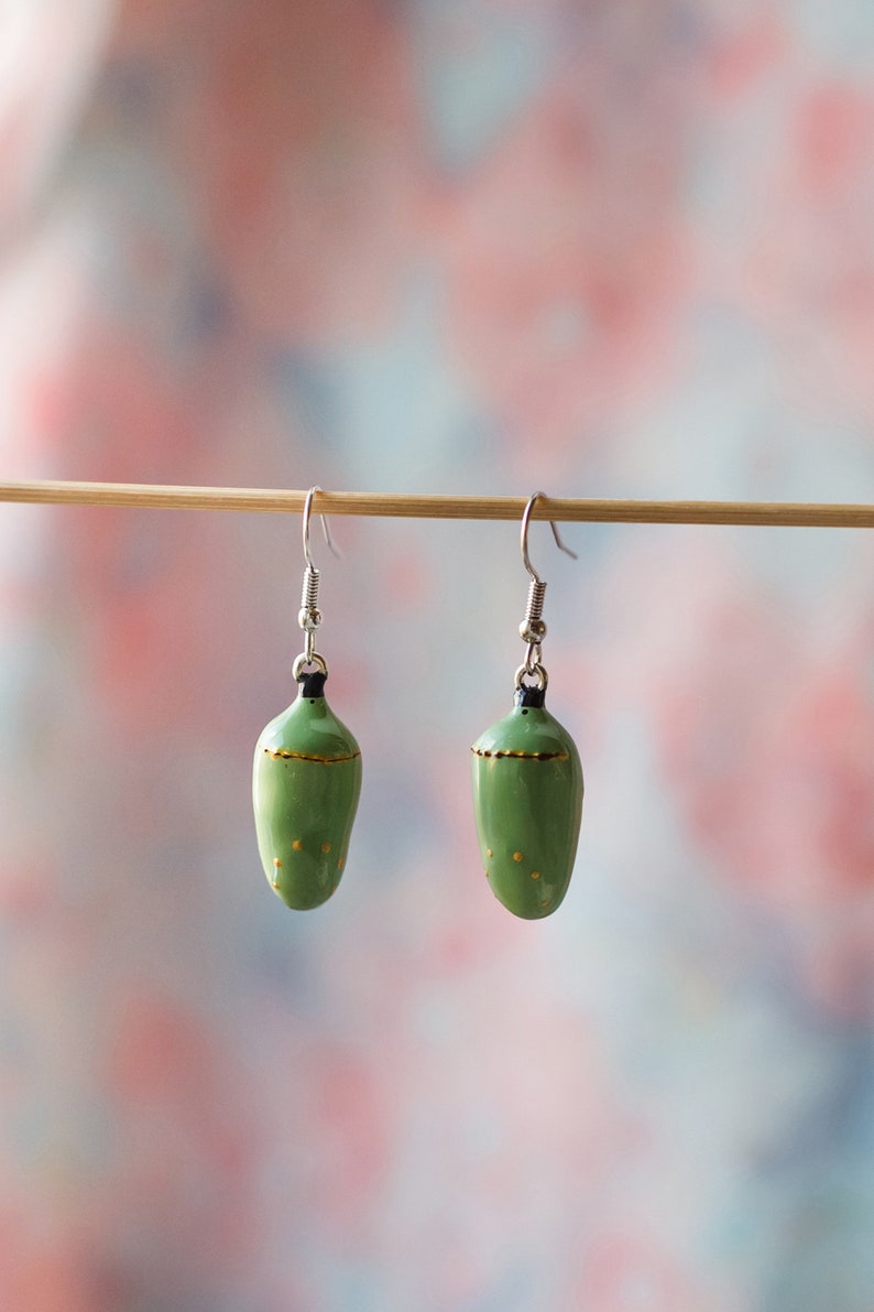 Monarch Chrysalis Earrings With Hand Painted Detail Etsy