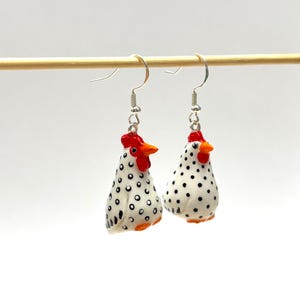 Funny chickens matching earrings , handmade whimsical jewelry