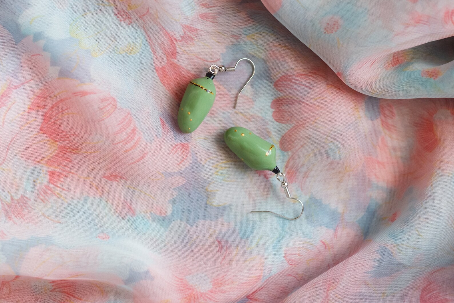Monarch Chrysalis Earrings With Hand Painted Detail Etsy