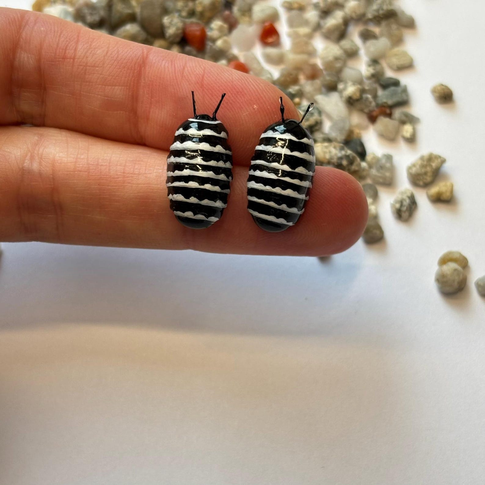 Zebra Isopod Jewelry Set: Striped Bug Pendant, Earrings & Brooch - Etsy