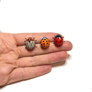 Good Luck Ladybug pin, miniature insect brooch