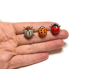 Good Luck Ladybug pin, miniature insect brooch