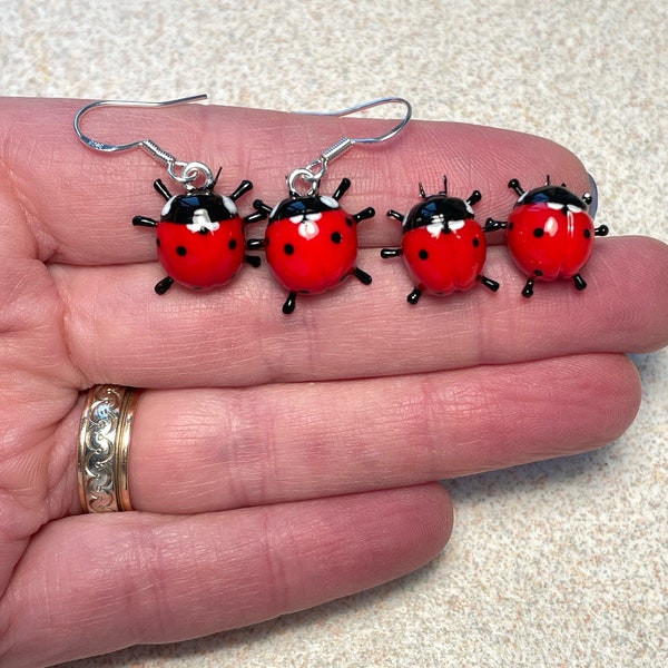 Ladybug stud earrings, Realistic miniature