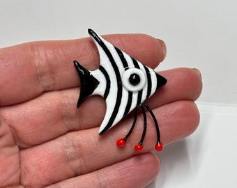 Handmade striped fish brooch, lapel pin