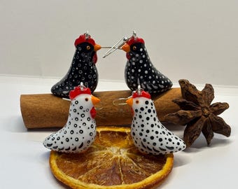 Handmade Polymer Clay Chicken Earrings: Quirky Animal Jewelry