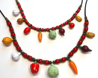 Handmade Vegetable Charm Necklace, Miniature Food Jewelry, Gift for Vegan