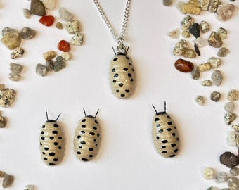 Dairy Cow Isopod Jewelry Set: Polymer Clay Necklace, Earrings & Pin