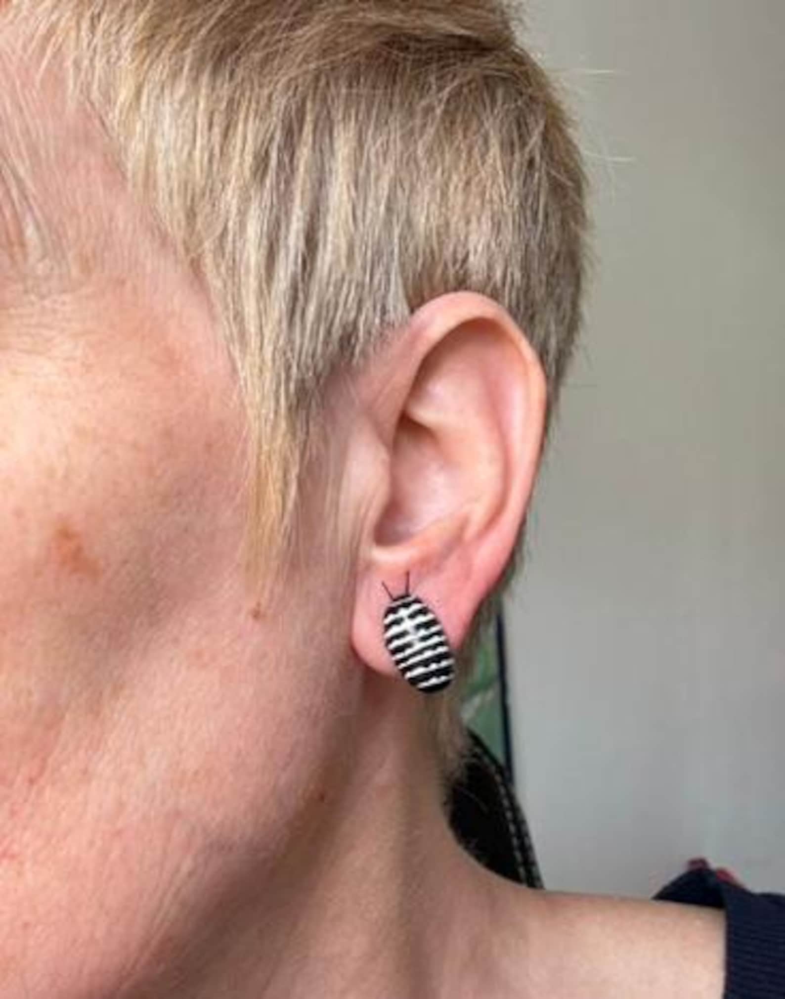 Zebra Isopod Jewelry Set: Striped Bug Pendant, Earrings & Brooch - Etsy