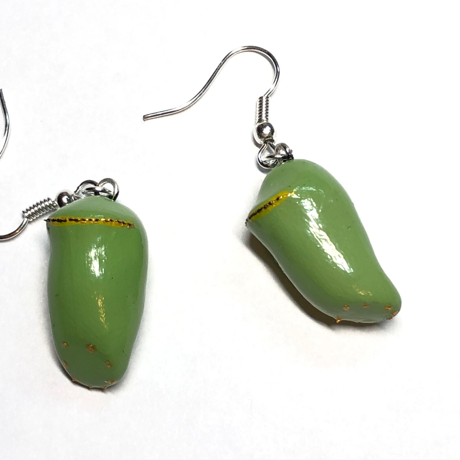 Monarch Chrysalis Earrings With Hand Painted Detail Etsy