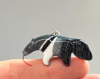 Handmade tiny anteater pendant necklace, Miniature animal jewelry