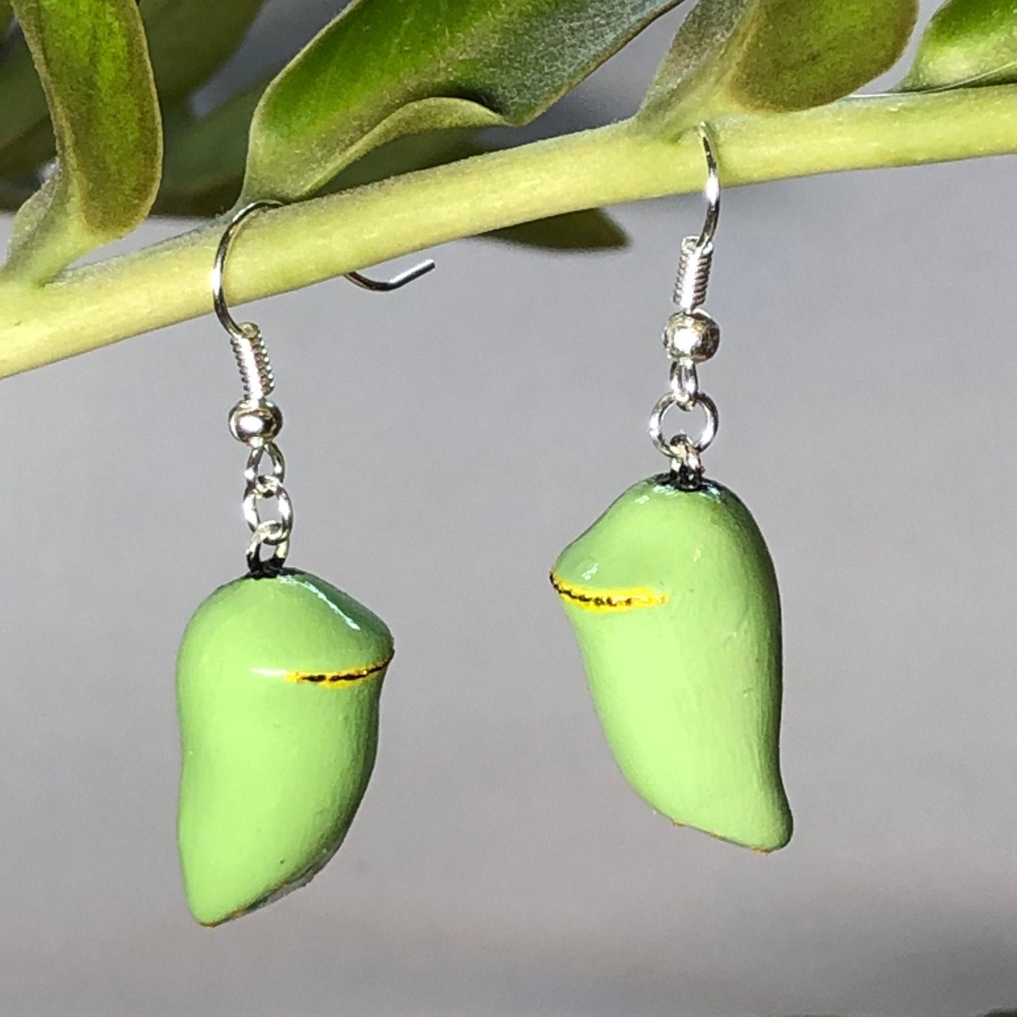 Monarch chrysalis earrings with hand painted detail Etsy