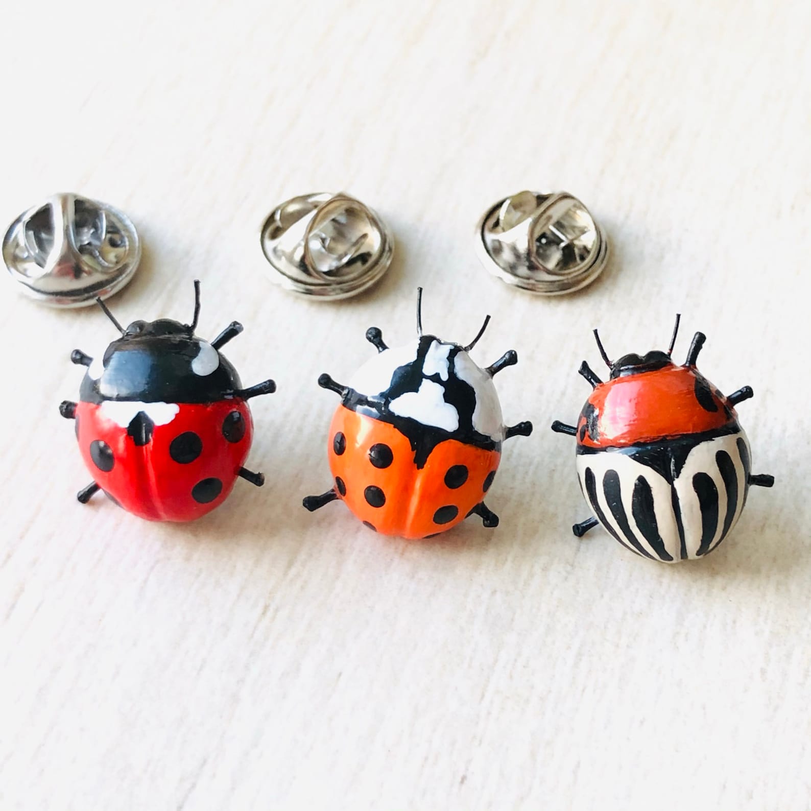 Set 3 miraculous ladybug pins miniature insect brooch Etsy