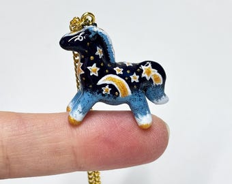 Handmade Galaxy Horse Necklace: Polymer Clay Animal Pendant