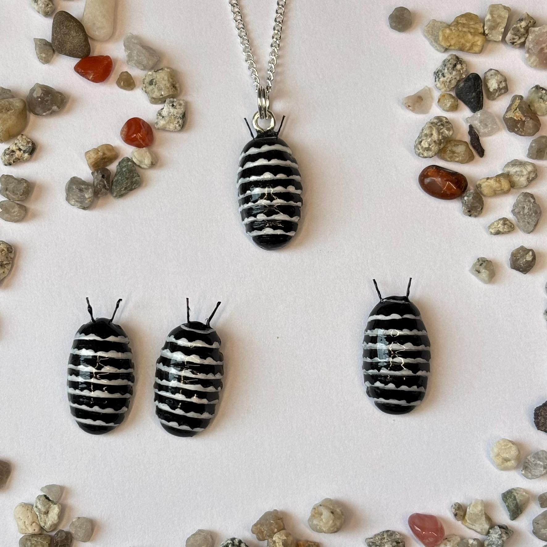 Zebra Isopod Jewelry Set: Striped Bug Pendant, Earrings & Brooch - Etsy