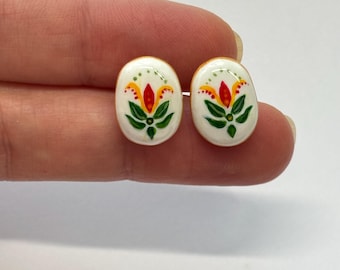 Folkart clay earrings floral studs handmade