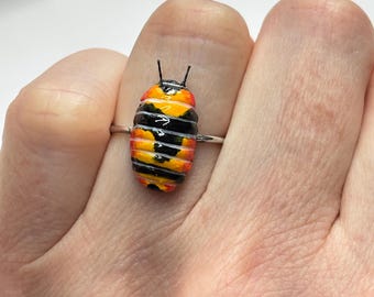 Hand-sculpted Isopod Ring, Realistic Pill Bug Jewelry, Goblincore Insect Accessory