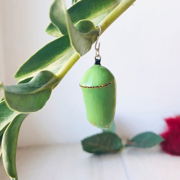 Collar con colgante de crisálida de mariposa monarca, joyería de insecto capullo verde, dije de metamorfosis de la naturaleza