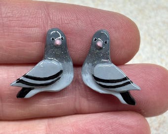 Handmade Polymer Clay Pigeon Stud Earrings, Bird Jewelry
