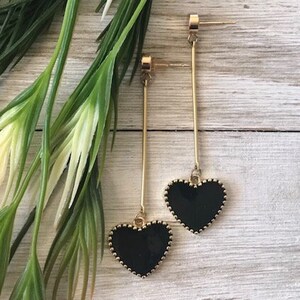 Black Heart Dangle Earrings