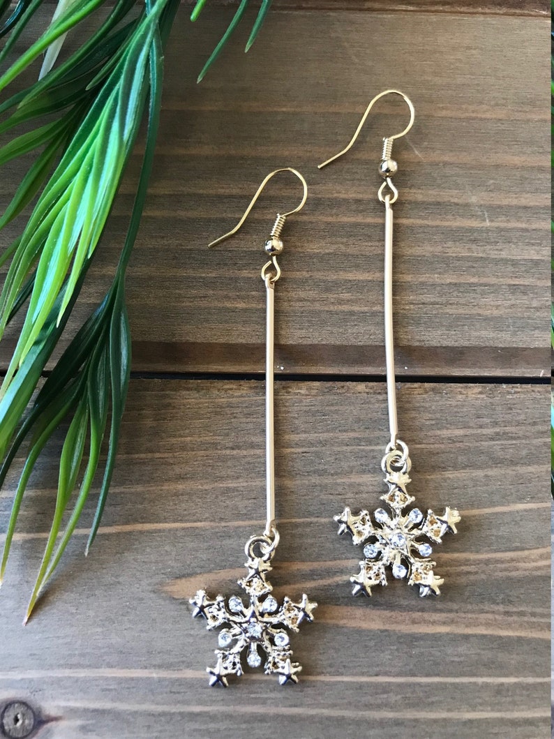 Rhinestone Snowflake Drop Earrings image 1