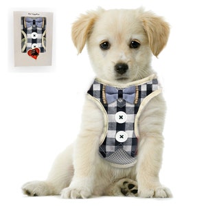 Bark Lover Small Puppy Harness with Bowtie, Adjustable Dog Vest Mesh Tuxedo Harness for Small Dog Kitten, Perfect for Party Wedding Holiday.