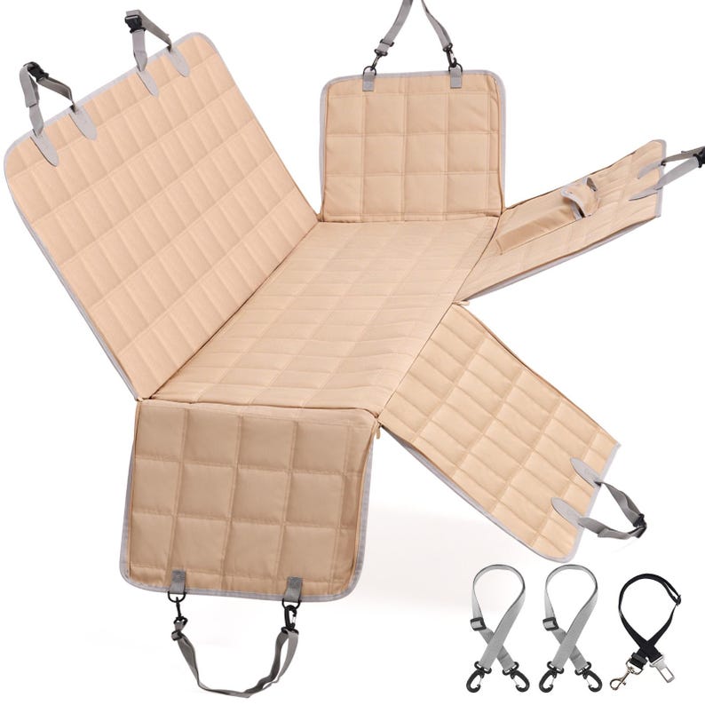 Bark Lover Dog Car Seat Cover: Hammock Style, Nonslip Back Seat Protector Beige