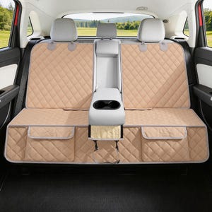 Funda para asiento trasero de coche para perros, protector impermeable para asiento tipo banco, diseño de doble cremallera con organizador de barrera para SUV, camioneta y sedán.