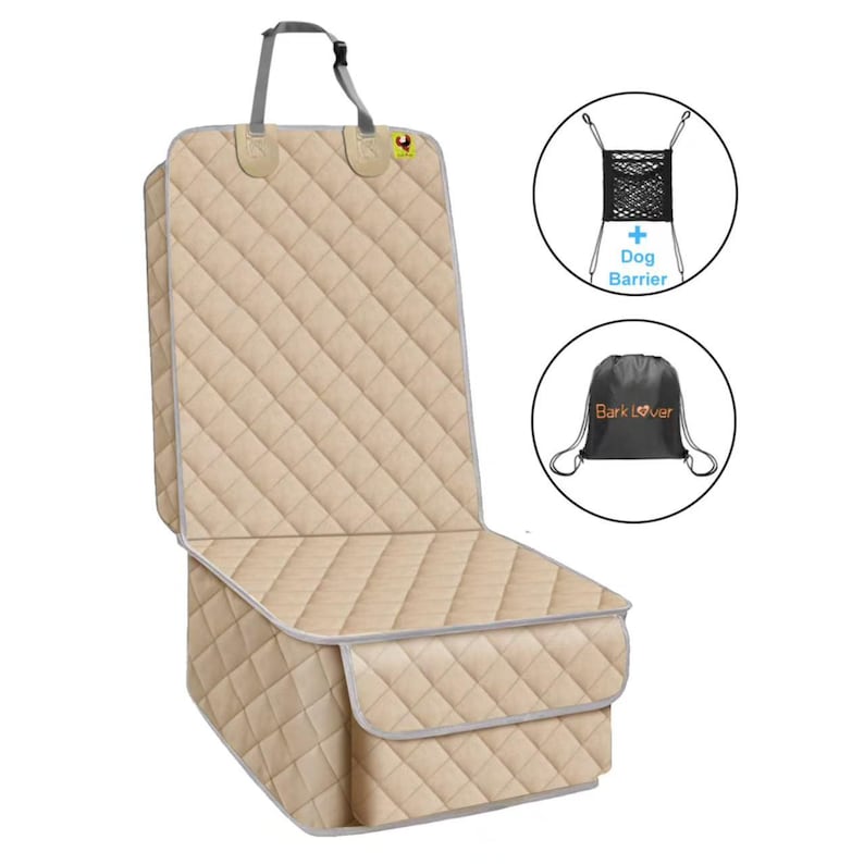 Coprisedile anteriore impermeabile per cani: resistente, antiscivolo, con tasca Beige