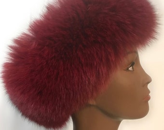 Burgundy Fox Headband - 100% Real Genuine Fur