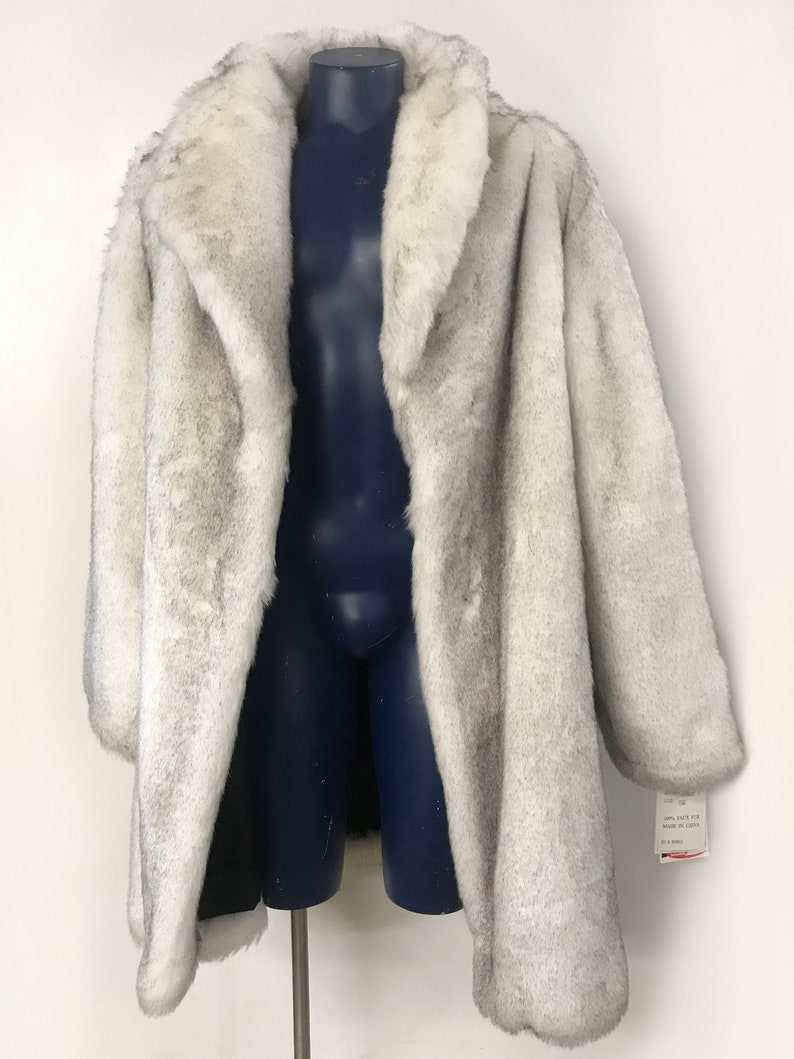 3/4 Natural Blue Faux Fur Coat image 1