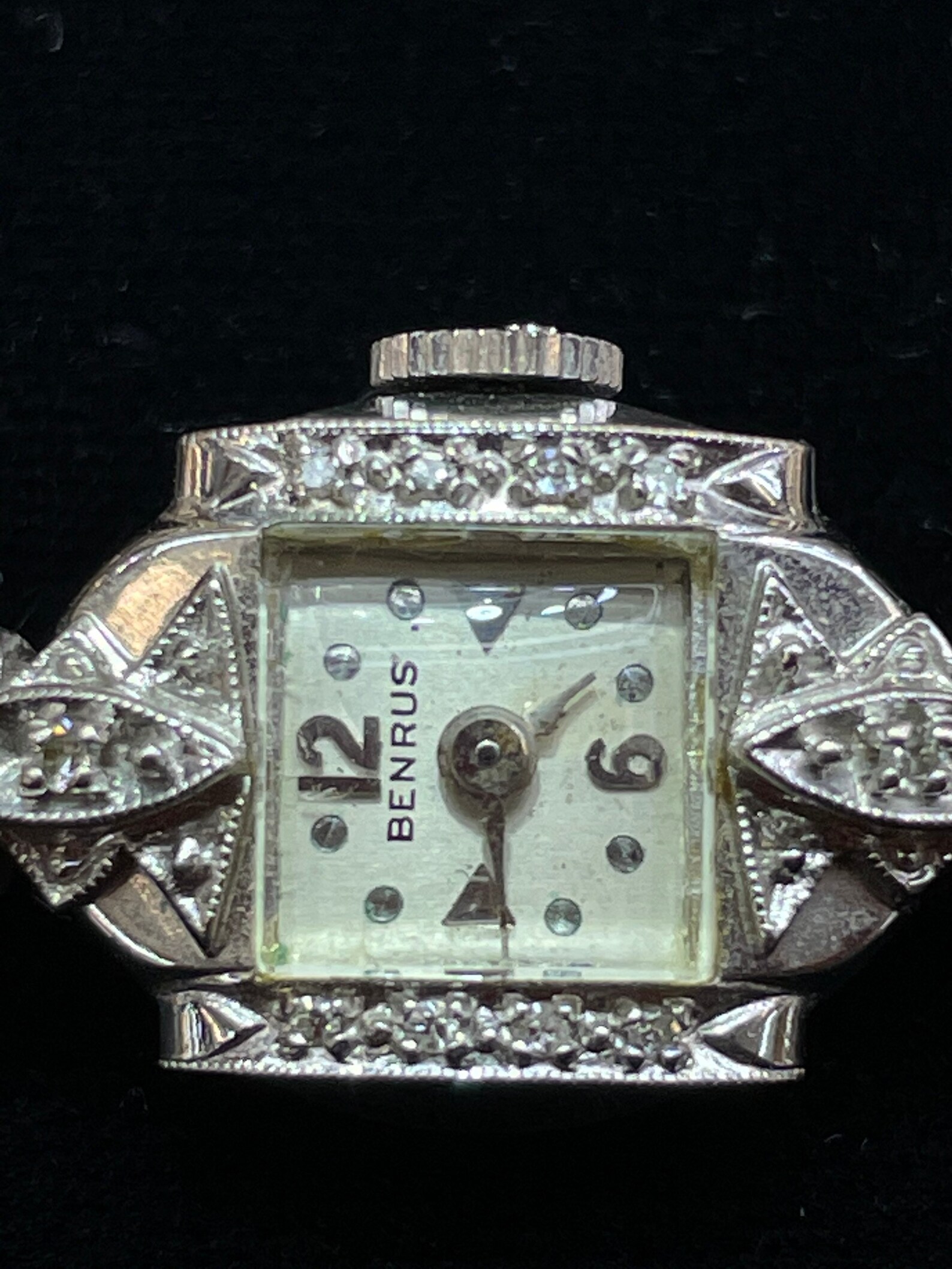 14k BENRUS watch Vintage Art Deco style diamond ladies small Etsy
