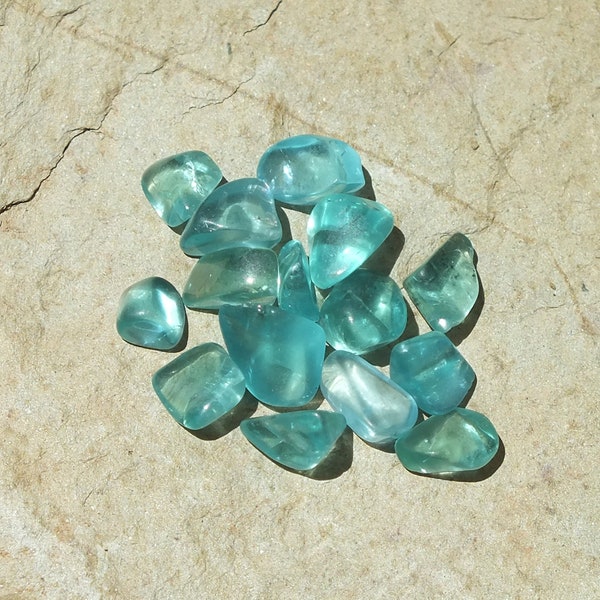 Blue Aqua Apatite Crystals, 15, Small, Tumblestones, AA Grade Natural, Untreated, Tumbled Crystals, 3.2g/16ct 5-8mm PEACE ~ CLARITY (2-640)