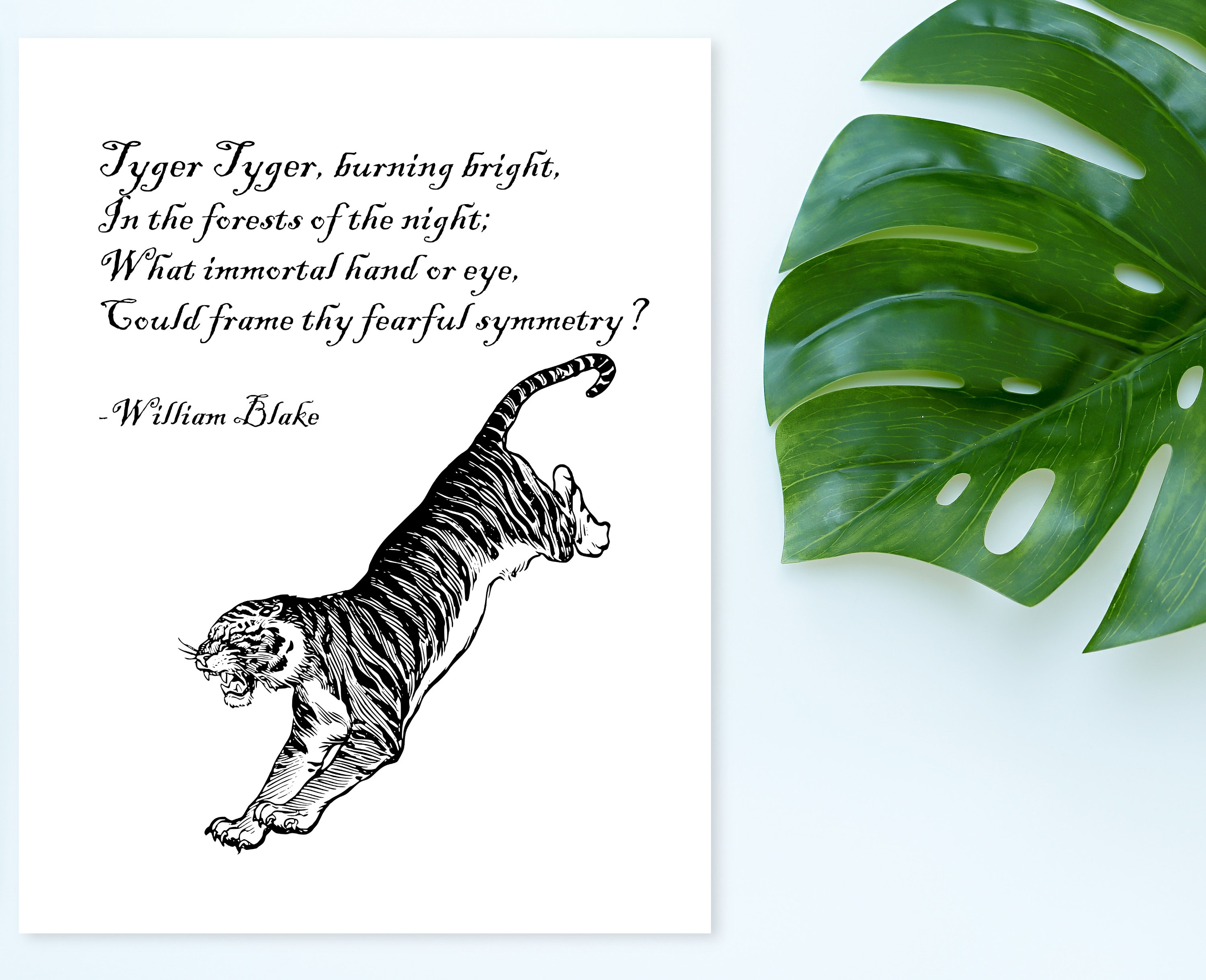 Print Tyger Tyger Burning Bright Wall Tiger Poem Poetry William Blake