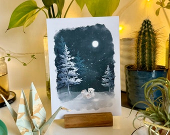 Biglietto d'auguri per l'orso ghiacciato invernale Cartolina con stampa artistica / A6
