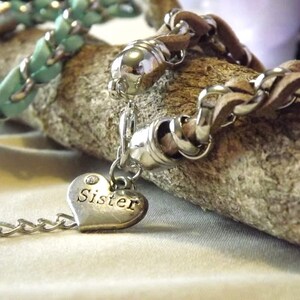 Wildlederkette Armband, Tibetsilber Stil Charme, Schwester Liebe Herz Charm Armband, Petrol, braun