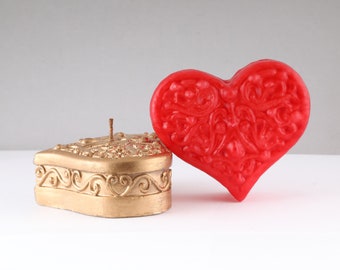 3 Heart Shaped Romantic Love Scented Wedding Party Valentine Candles-Red,Gold,Silver