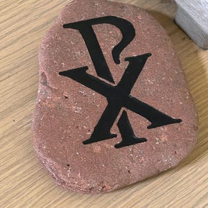 CHI RHO Christian symbol - engraved and painted stone from Lake Superior, MN. This is the stone you get.