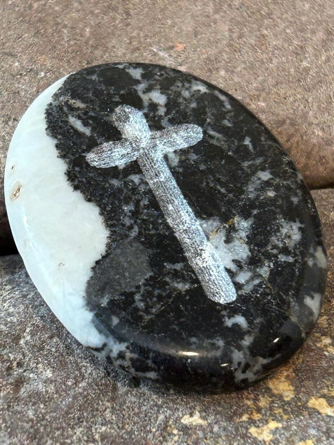 Pocket Cross - One of a Kind Polished Zebra Marble - 1 Stone - Etsy