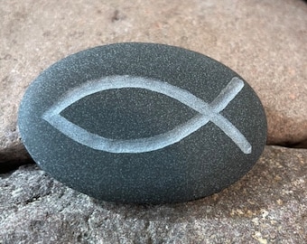 Christian Fish Symbol ICHTHYS or IXTHYS in Greek - Pocket Size Engraved Stone
