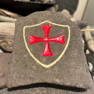 Templar Cross with Shield - Custom Engraved one of a kind stone from Lake Superior