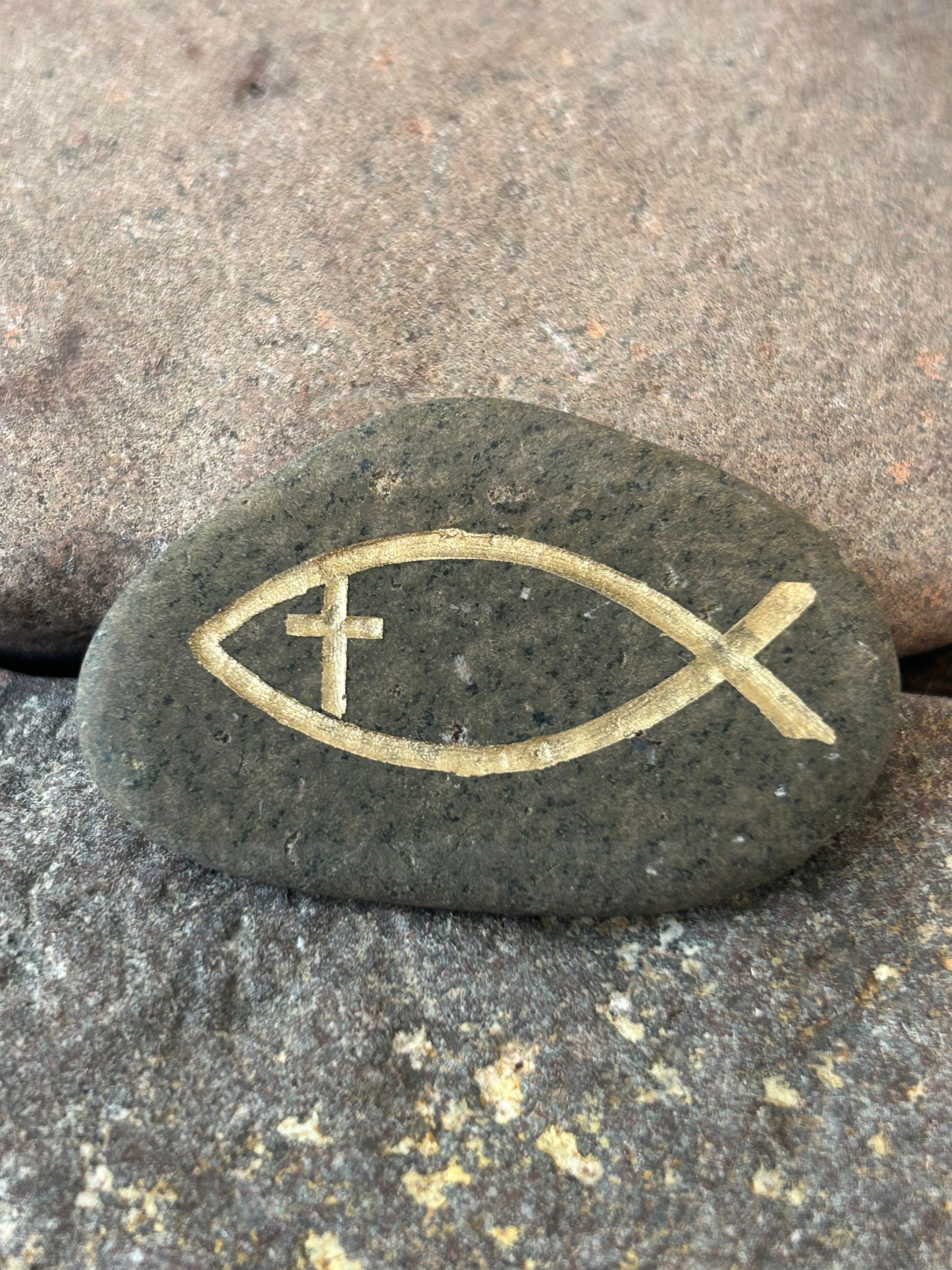 Engraved Christian Fish Stone: ICHTHYS Symbol With Cross - Etsy