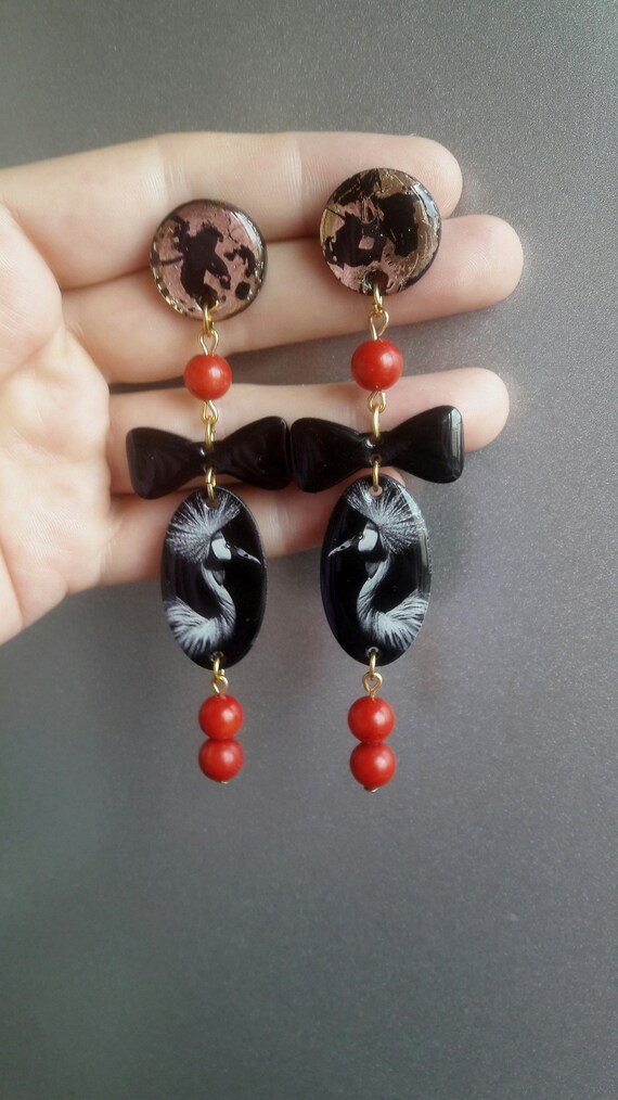 Long crane bird earrings.Creative earrings coral | Etsy